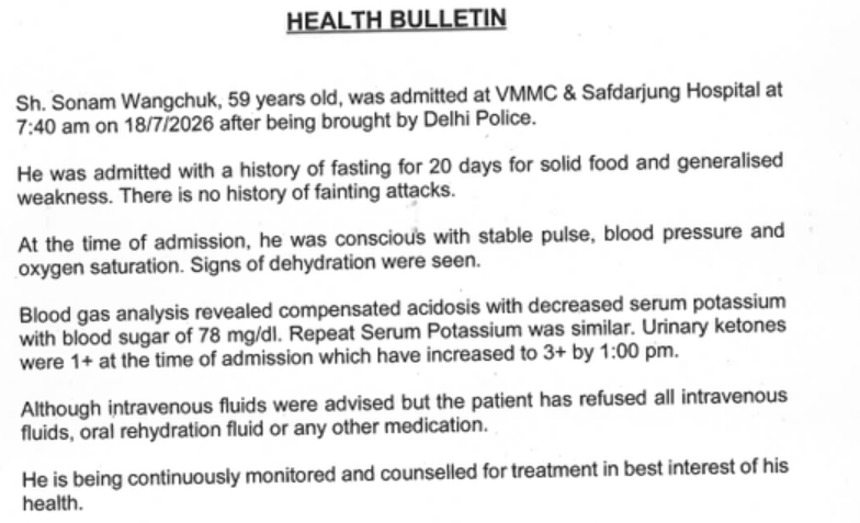 Sonam Wangchuk refuses treatment in hospital:Urges&hellip;
